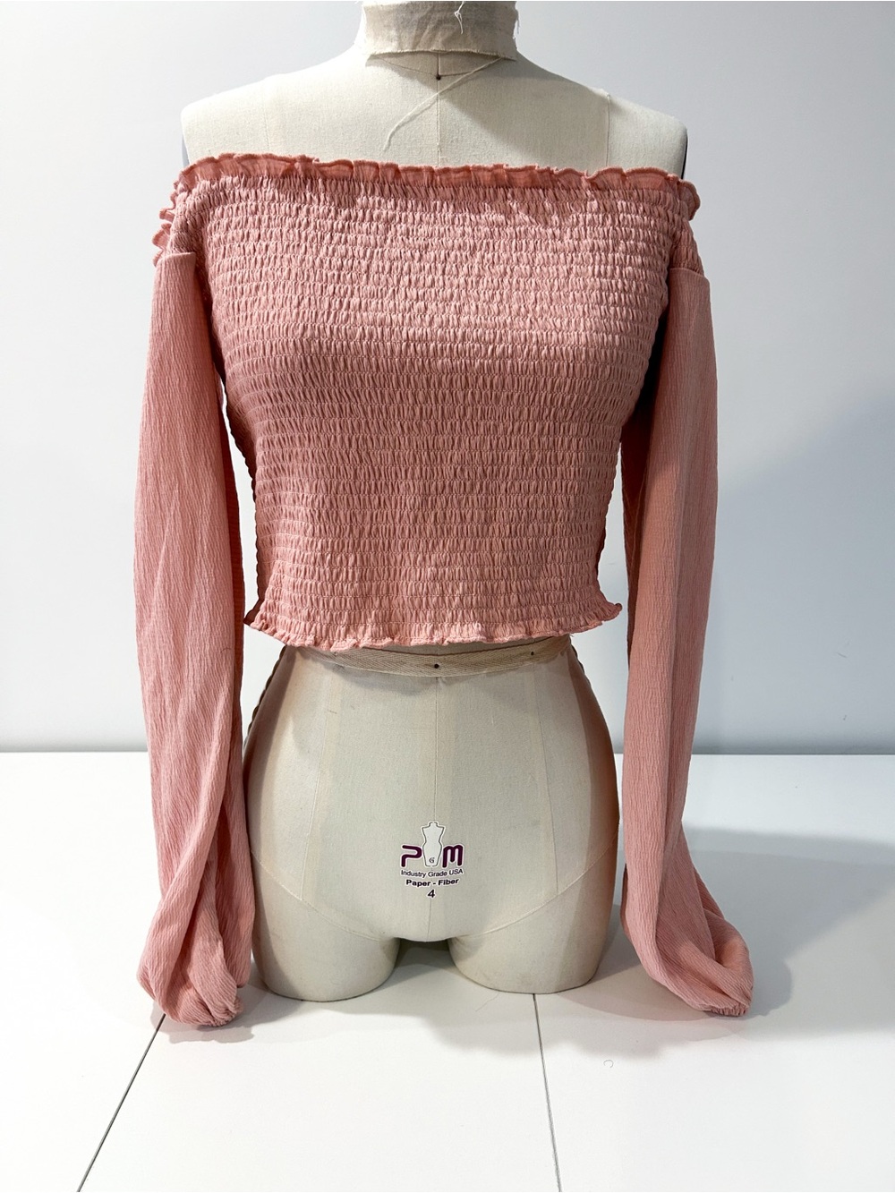 H&M Dusty Rose Off-Shoulder Smocked Crop Top